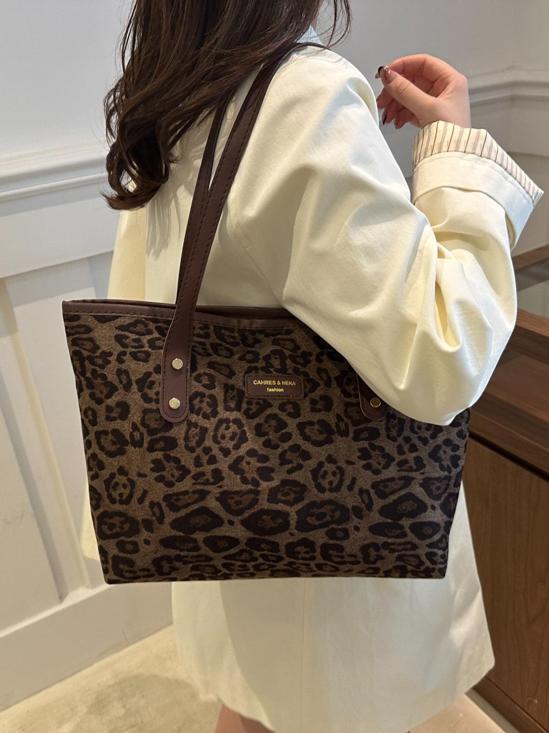 Leopard Polyester Tote Bag - Trendy by Luna