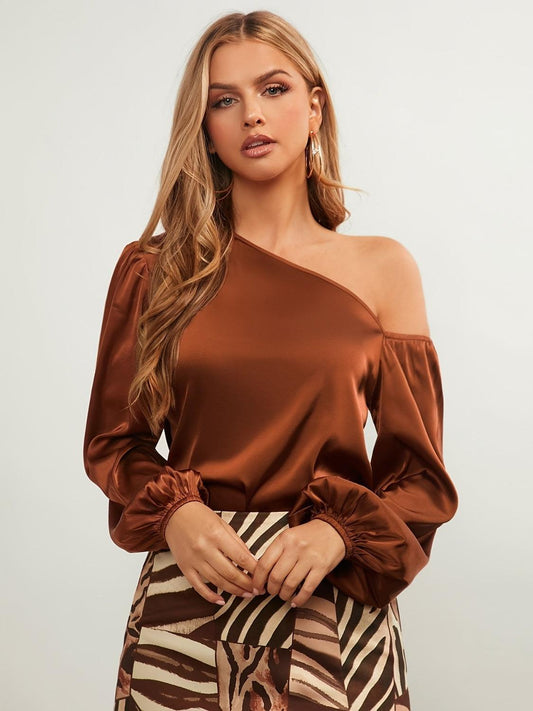 One Shoulder Long Sleeve Blouse - Trendy by Luna