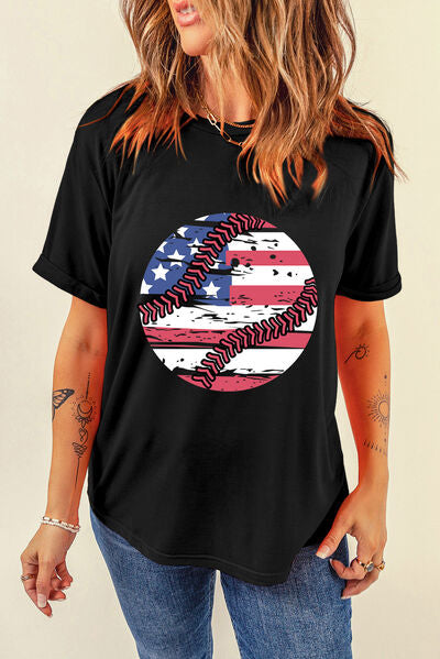 US Flag Round Neck Short Sleeve T-Shirt - Trendy by Luna