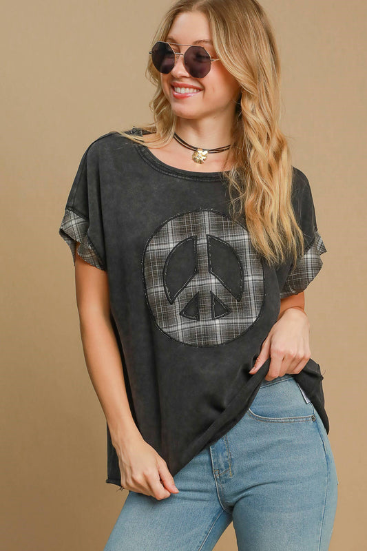 Peace Applique Round Neck French Terry Top