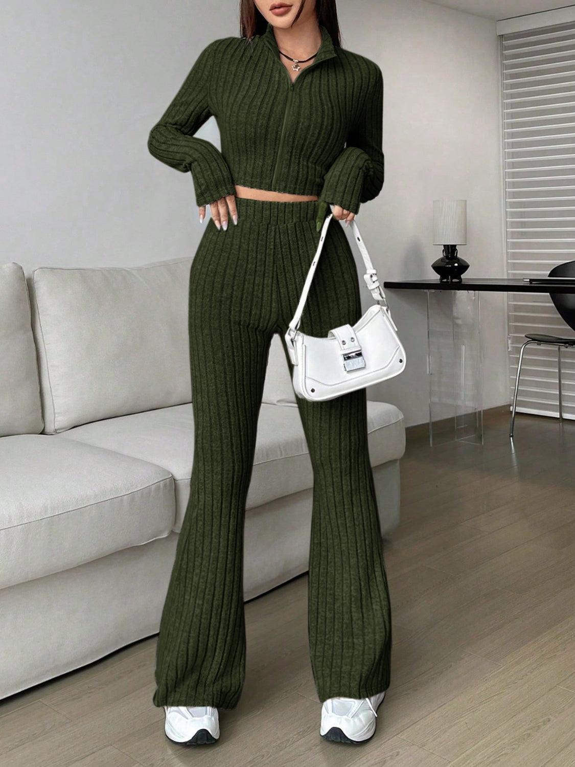 Honey Zip Up Long Sleeve Top and Pants Set - Trendy by Luna