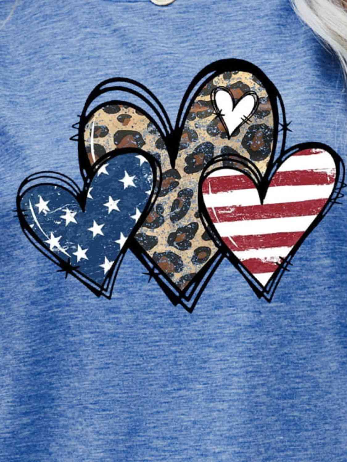 US Flag Leopard Heart Graphic Tee - Trendy by Luna