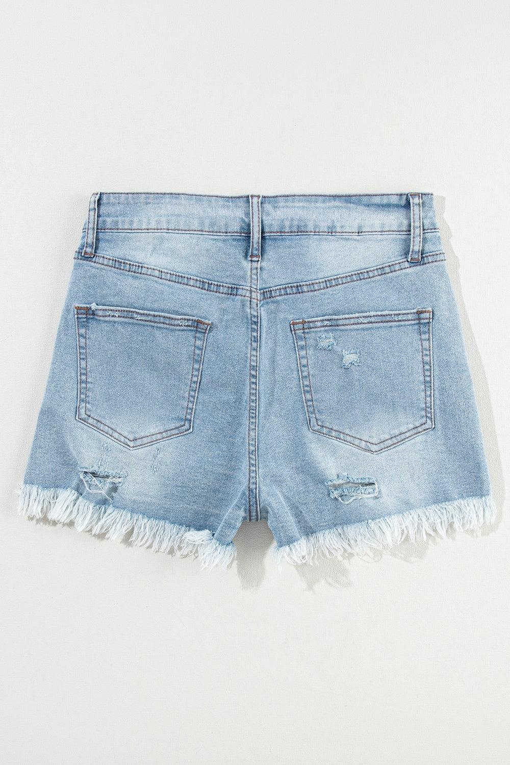 Distressed Raw Hem Denim Shorts - Trendy by Luna