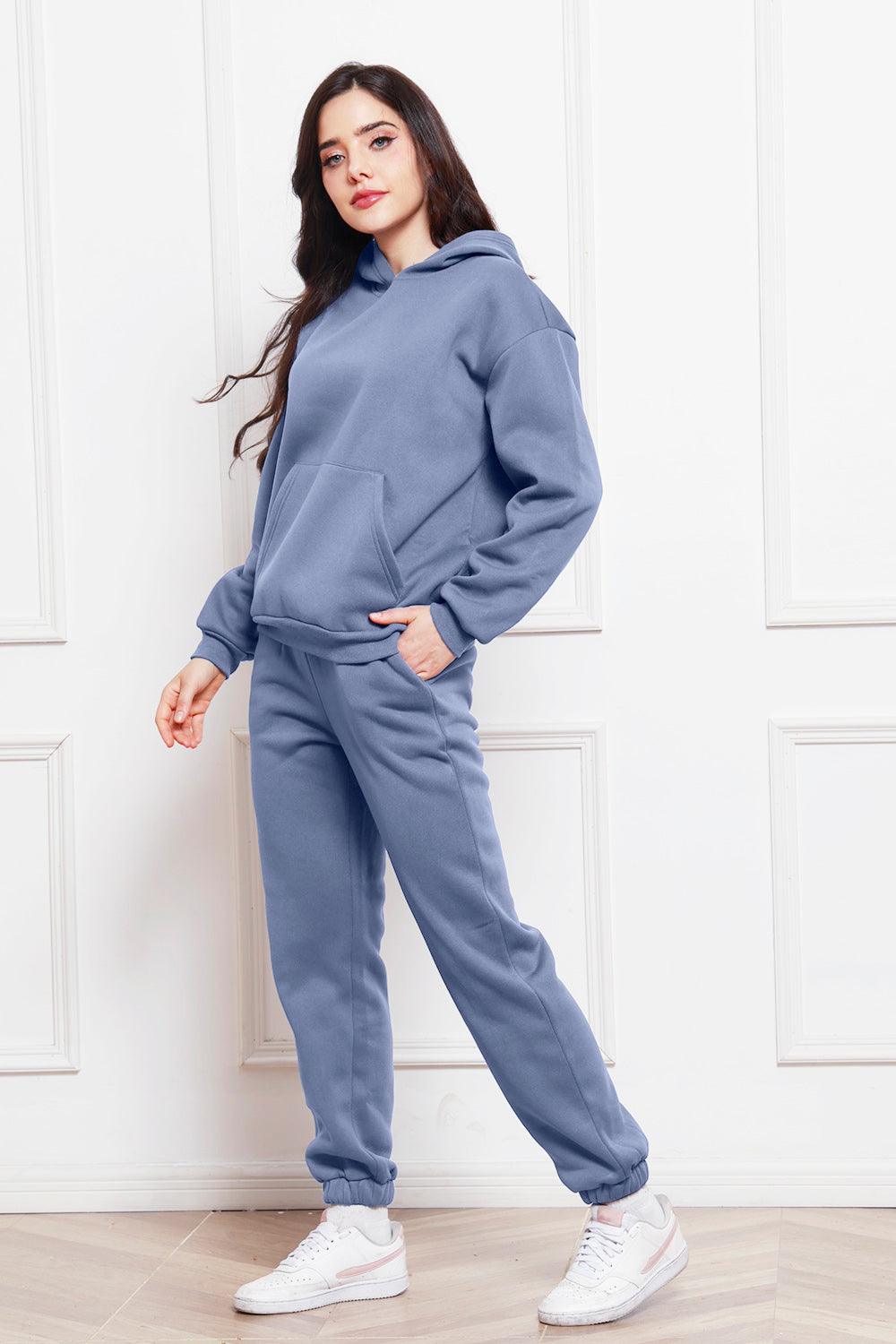 Drop Shoulder Long Sleeve Hoodie and Pants Set - Trendy by Luna