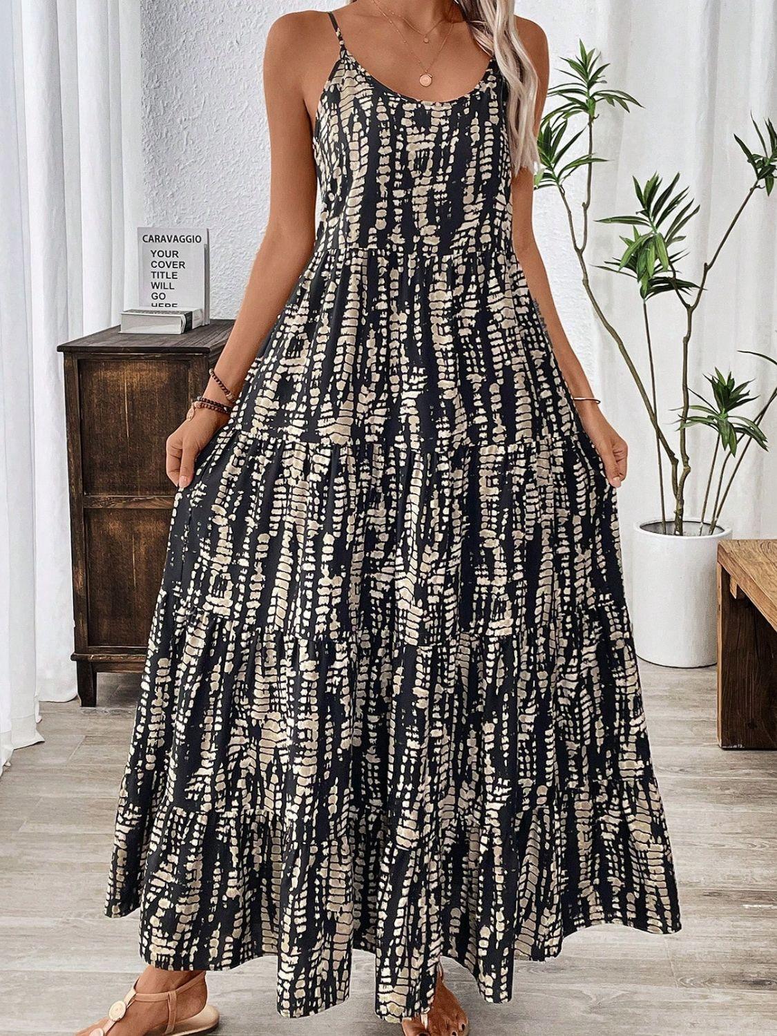 Printed Scoop Neck Maxi Cami Dress - Trendy by Luna