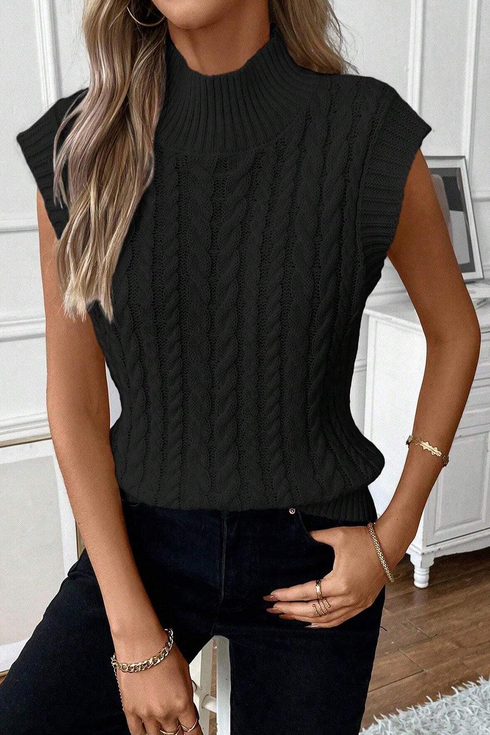 Trendy Cable-Knit Mock Neck Sweater Vest - Trendy by Luna