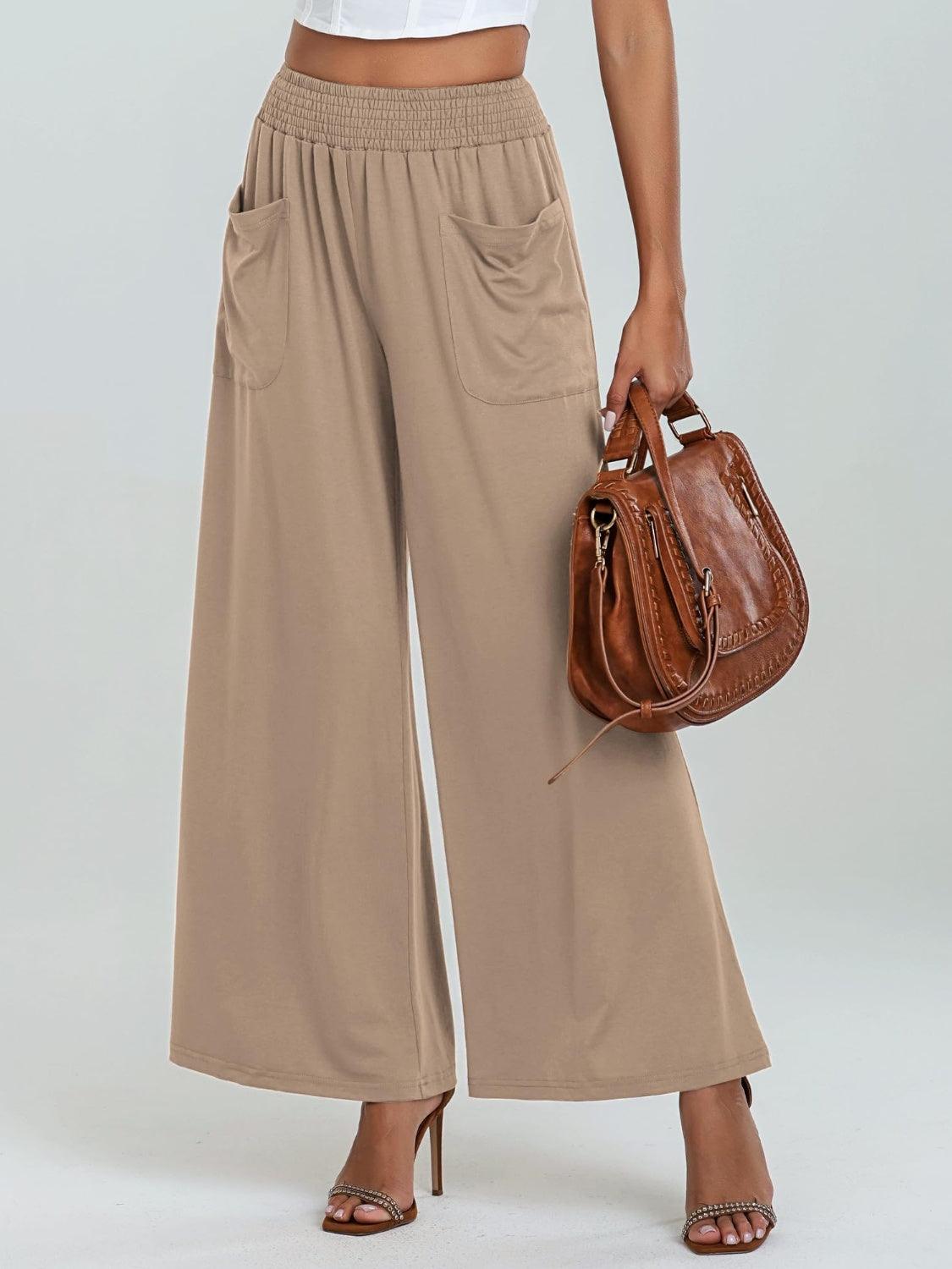 Pocketed Elastic Waist Wide Leg Pants - Trendy by Luna