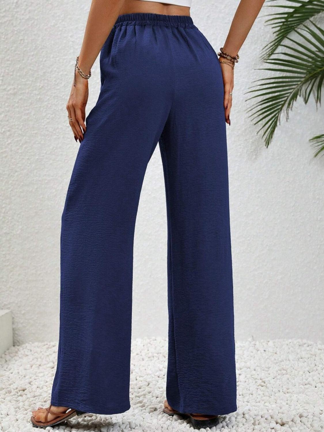 Wide Leg Drawstring Pants - Trendy by Luna