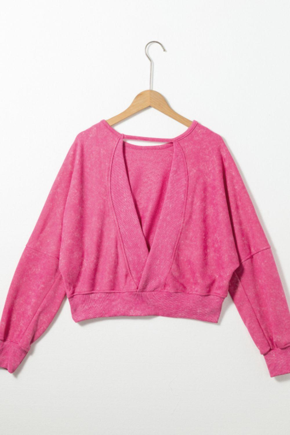 Cutout Round Neck Long Sleeve Sweatshirt - Trendy by Luna