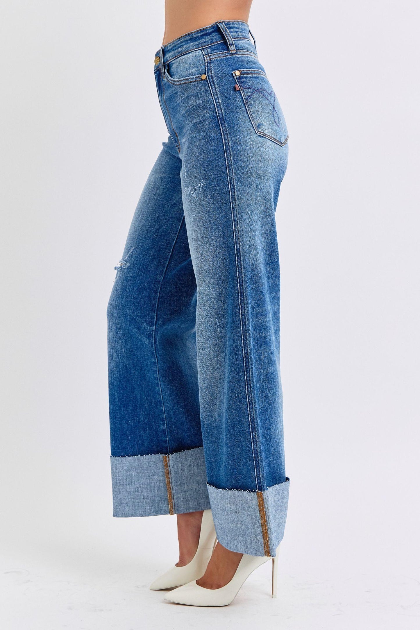 Judy Blue Full Size Distressed High Waist Wide Leg Jeans - Trendy by Luna