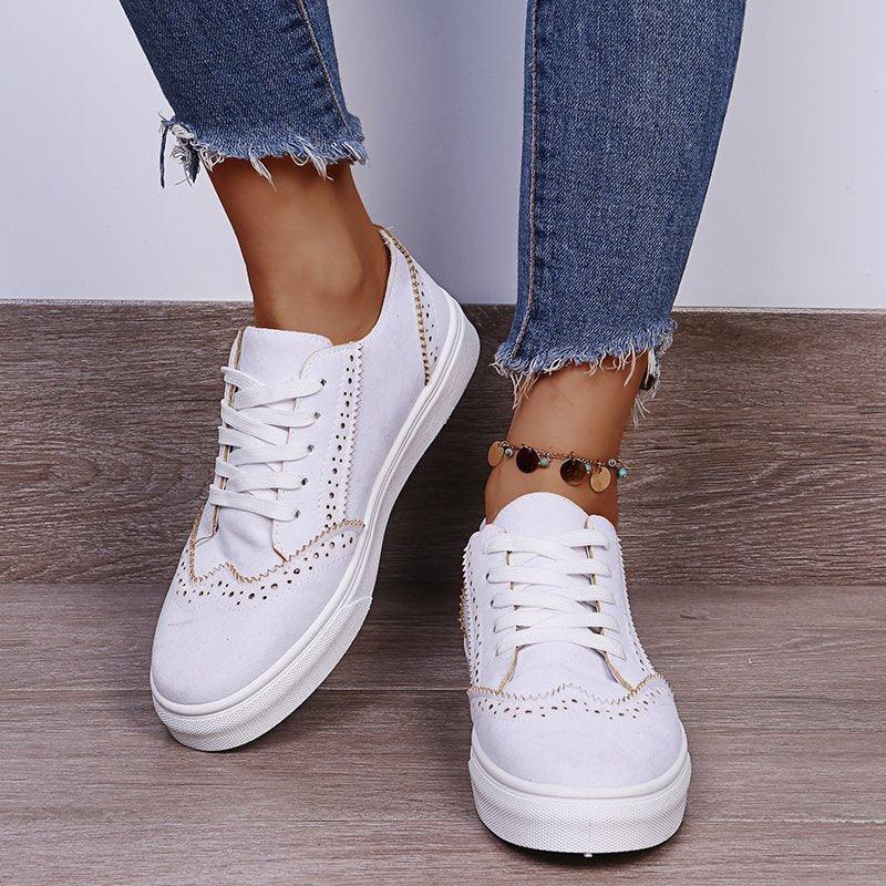 Lace-Up Suedette Flat Sneakers - Trendy by Luna