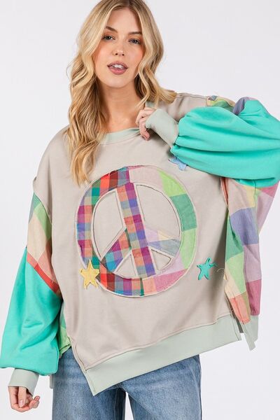 Contrast Peace Patch Dropped Shoulder Sweatshirt - Trendy by Luna