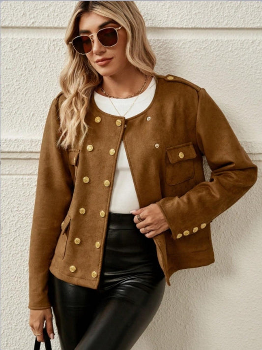 Snap Down Round Neck Jacket - Trendy by Luna