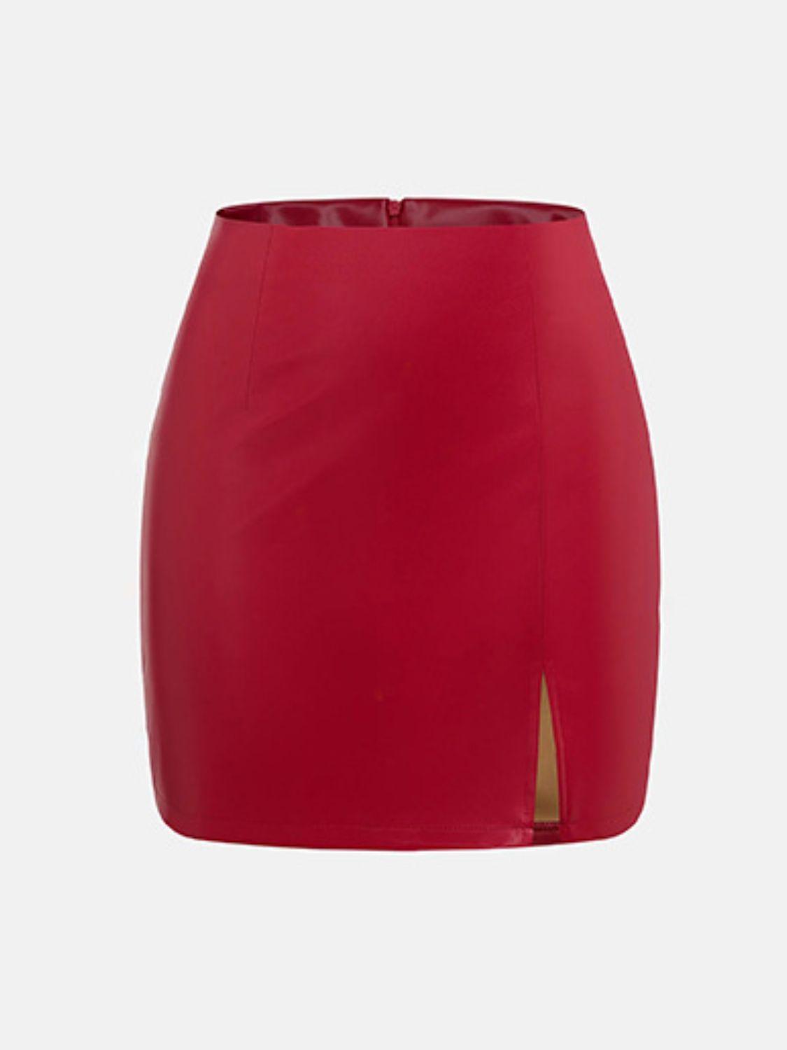 Slit Mini Skirt with Zipper - Trendy by Luna