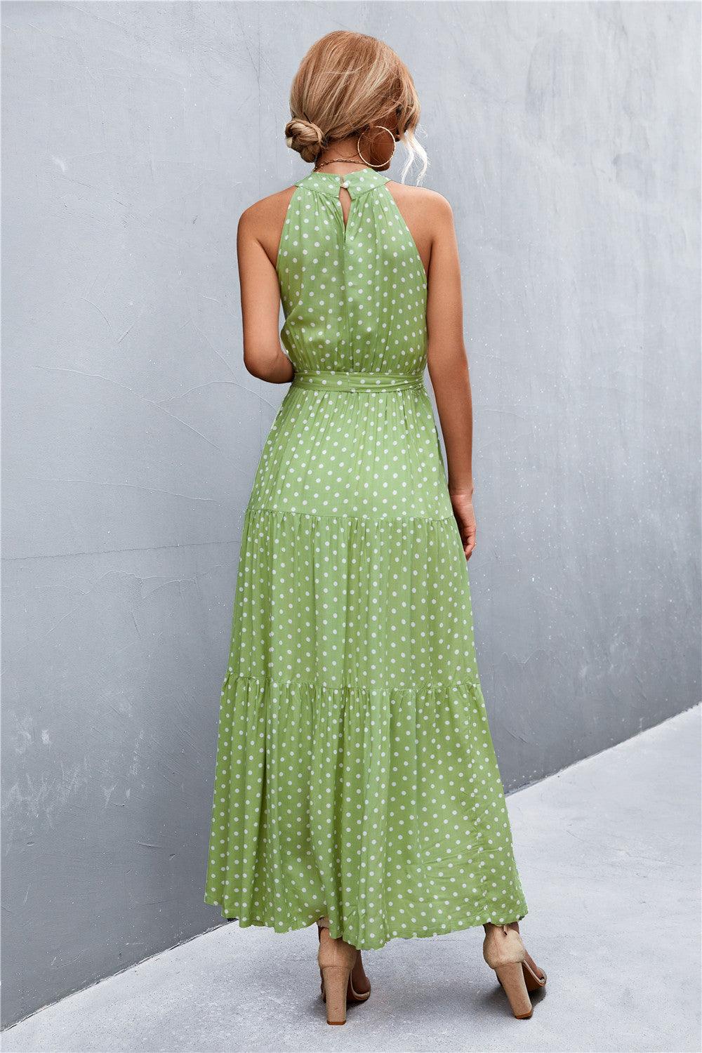 Printed Sleeveless Tie Waist Maxi Dress - Trendy by Luna