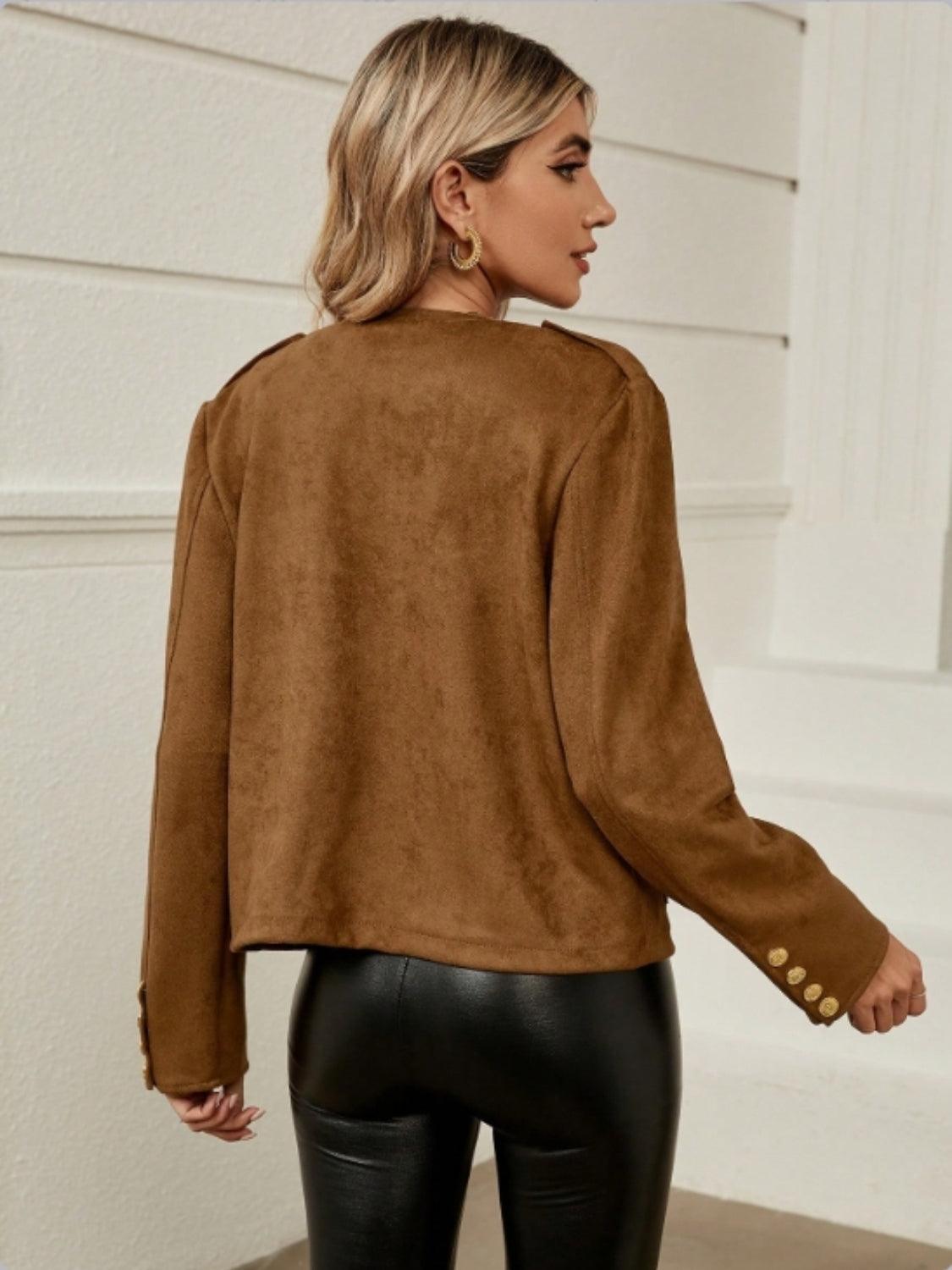 Snap Down Round Neck Jacket - Trendy by Luna