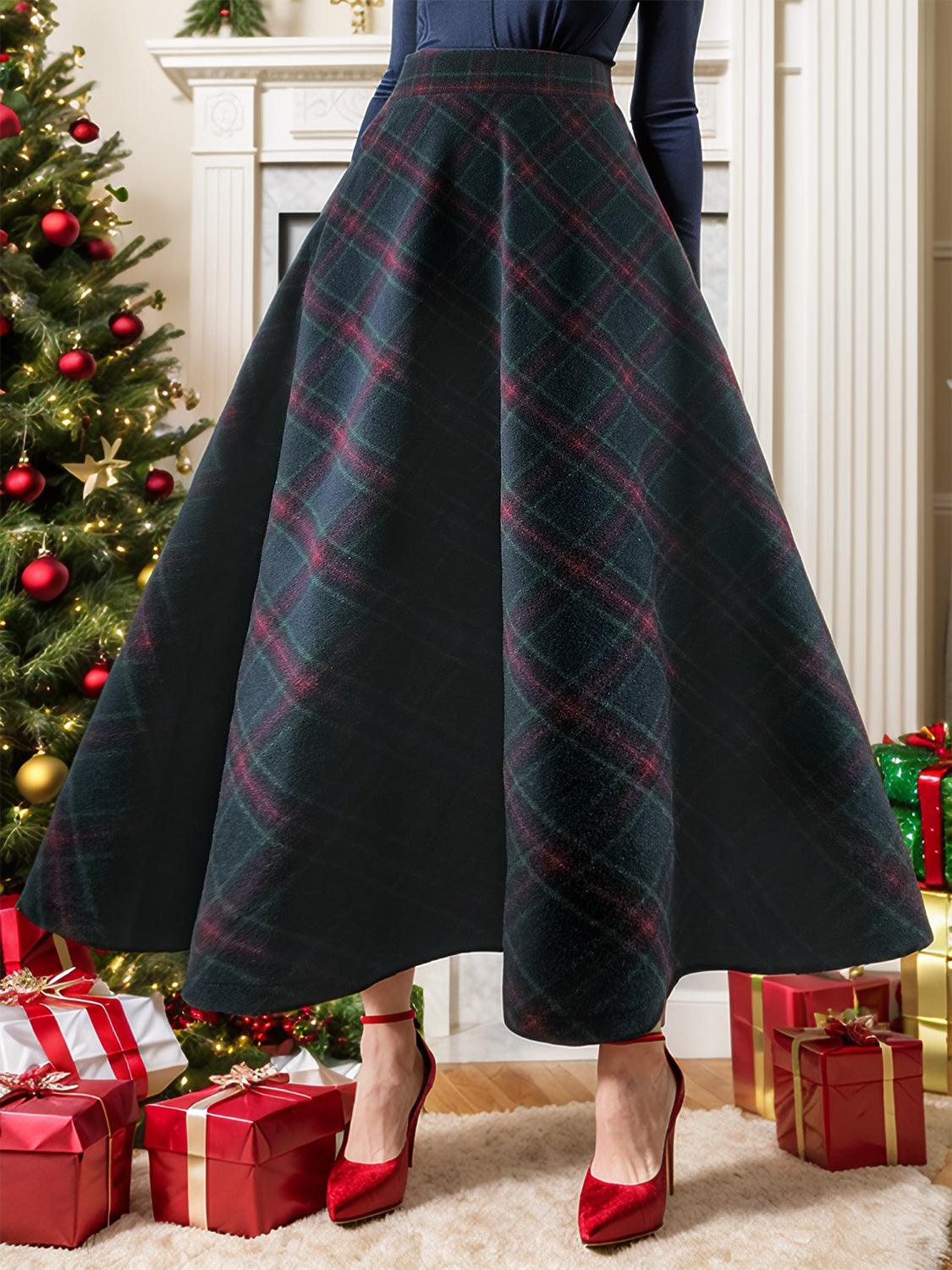 Plaid Elastic Waist Midi Skirt - Trendy by Luna