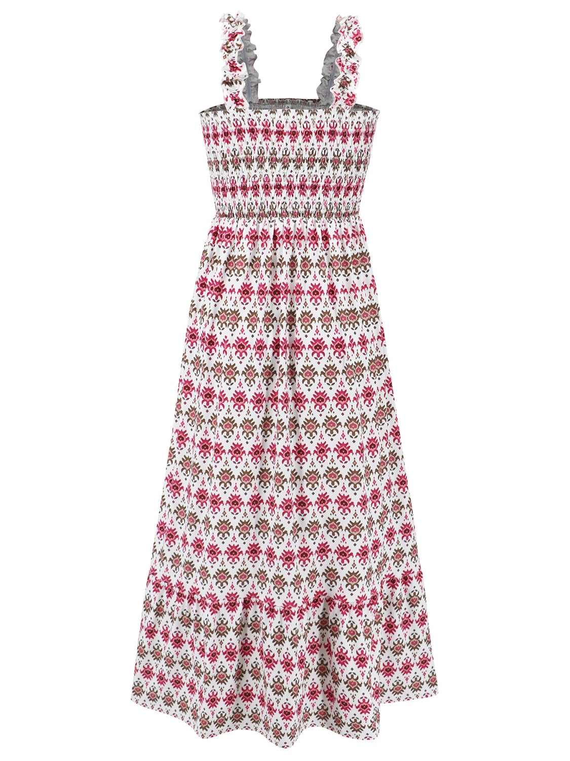 Smocked Printed Square Neck Sleeveless Dress - Trendy by Luna