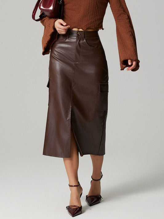 Slit Midi Skirt with Pockets - Trendy by Luna