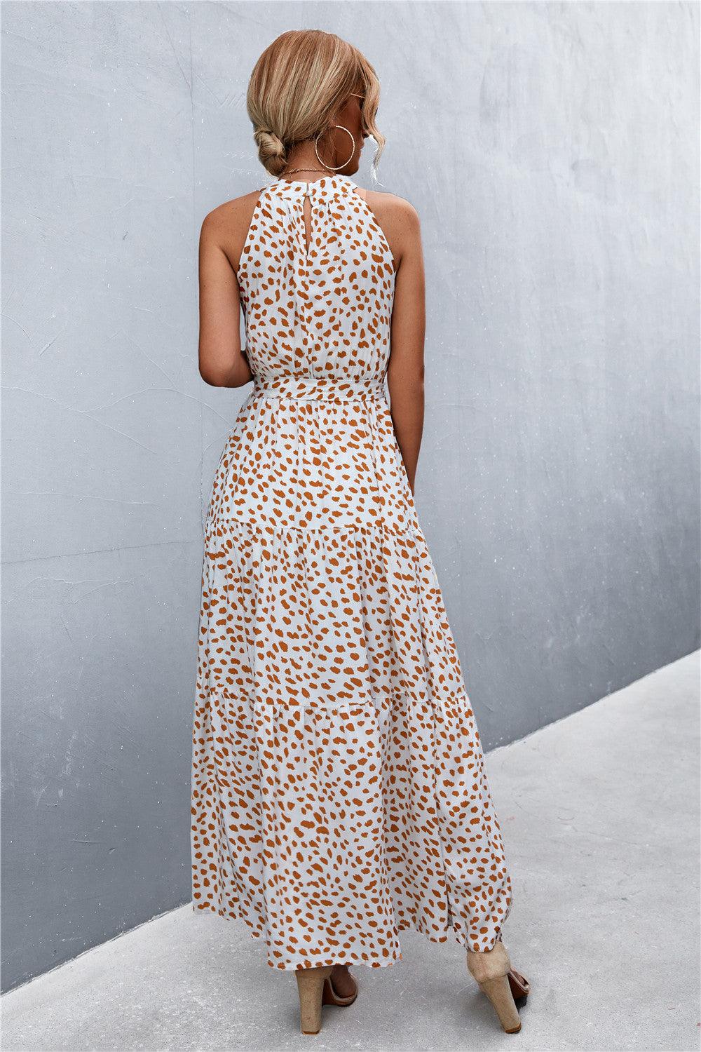 Printed Sleeveless Tie Waist Maxi Dress - Trendy by Luna