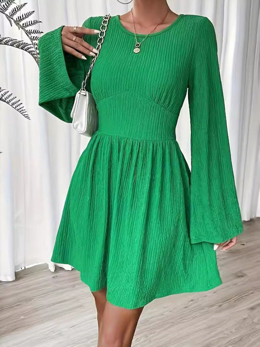 Round Neck Flare Sleeve Mini Dress