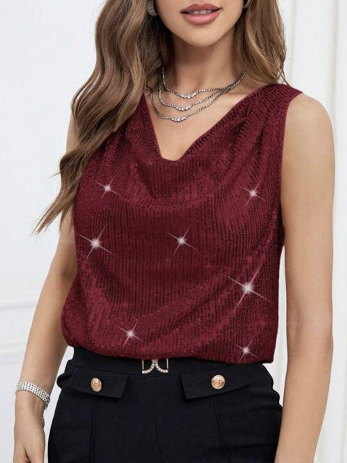 Sequin Cowl Neck Tank - Trendy by Luna