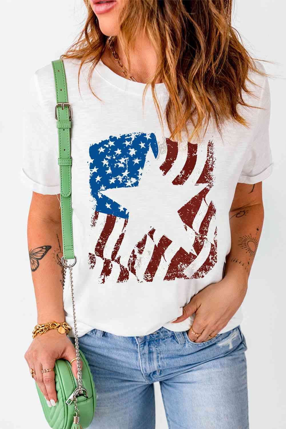 US Flag Graphic Round Neck Tee - Trendy by Luna