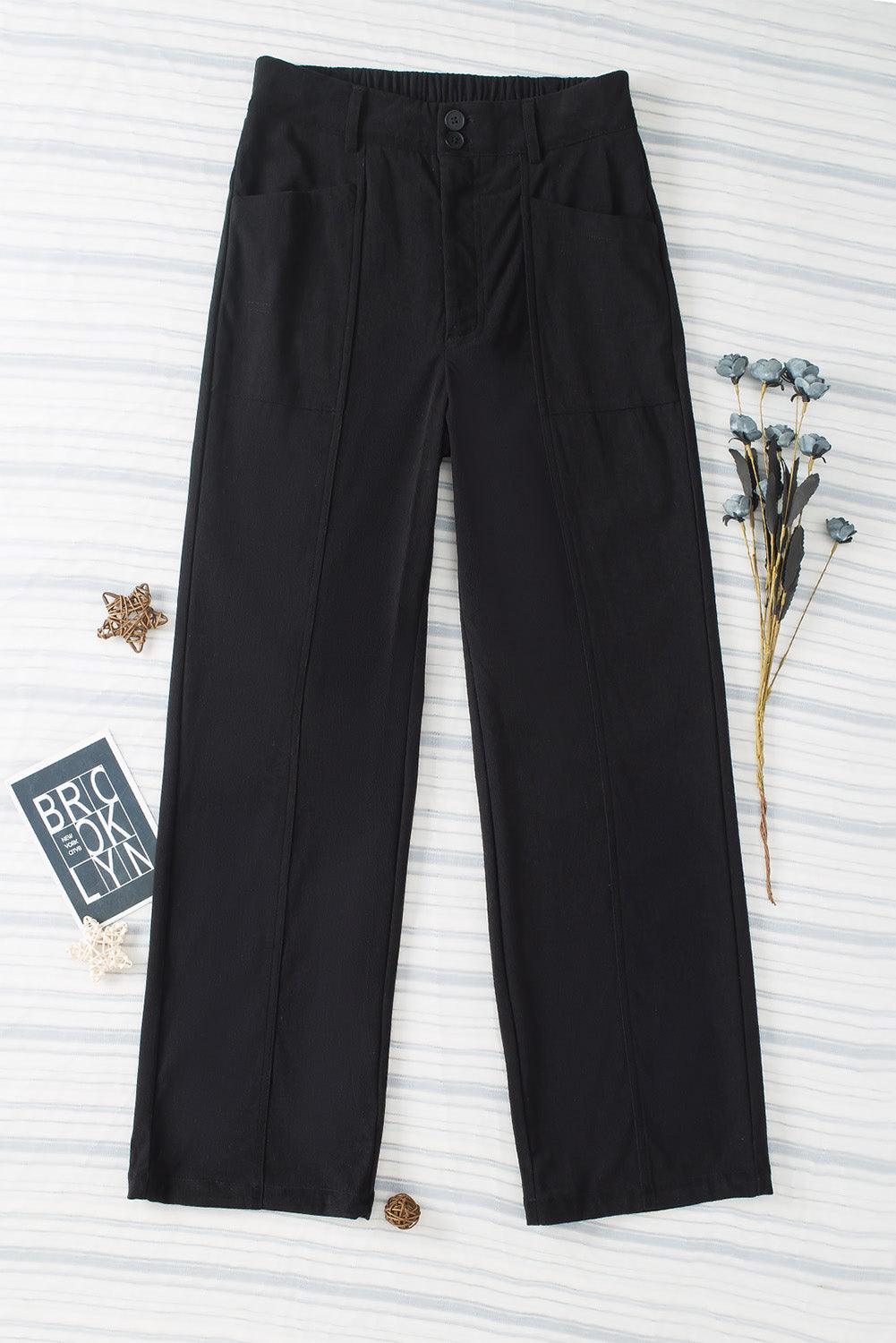 Half Elastic Waist Straight Pants - Trendy by Luna