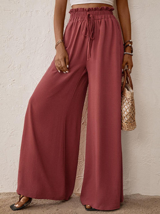 Perfee Frill Tied Wide Leg Pants - Trendy by Luna