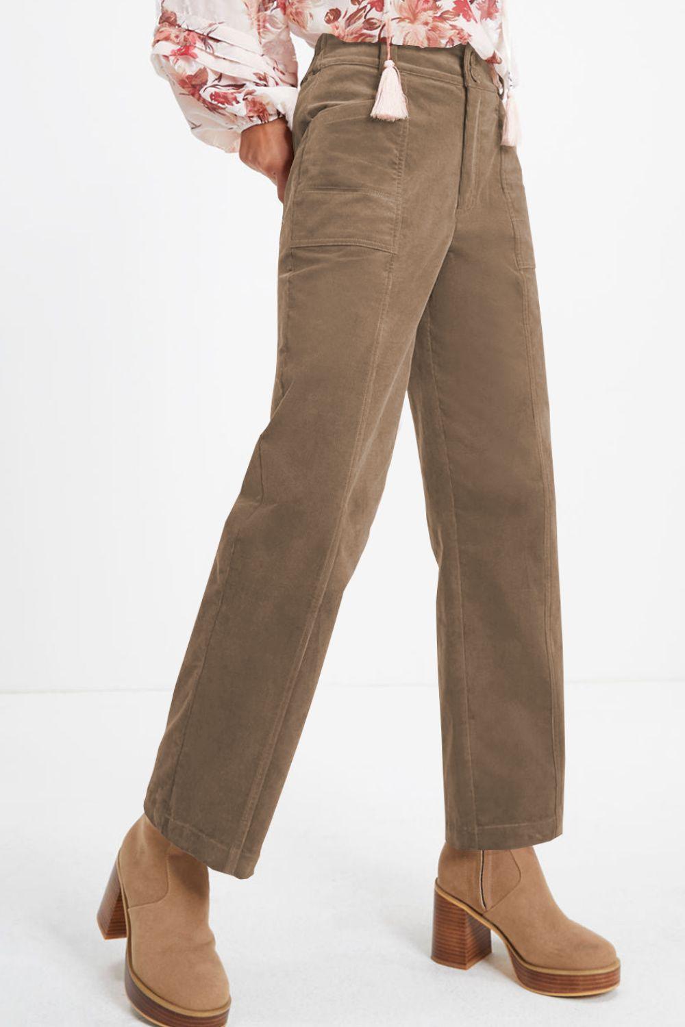 Half Elastic Waist Straight Pants - Trendy by Luna