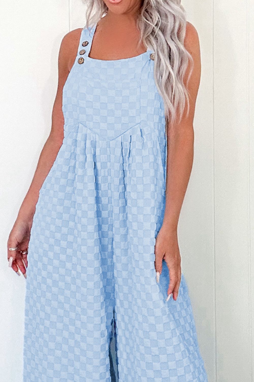 Checkered Pocketed Wide Leg Overalls - Trendy by Luna