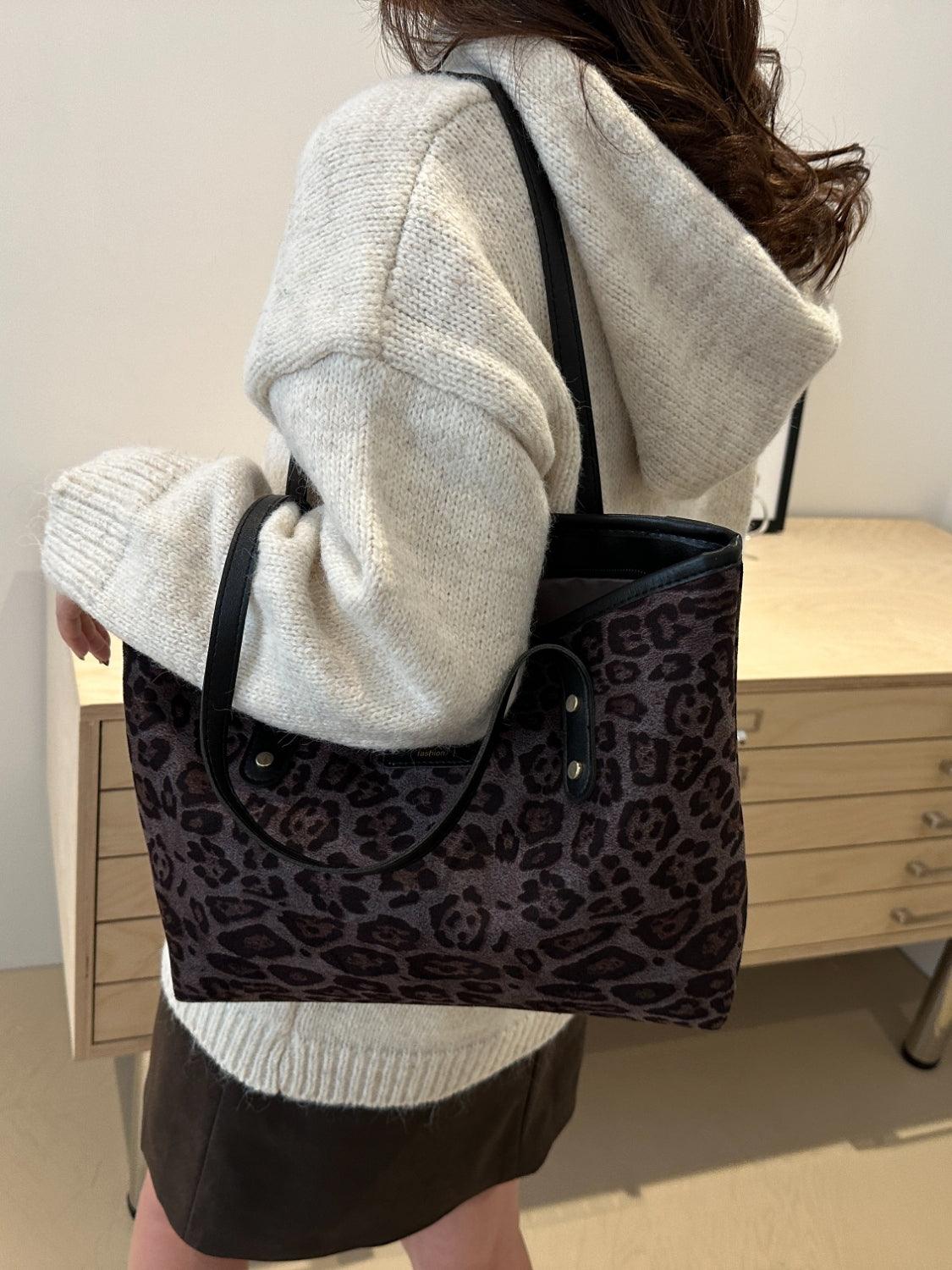 Leopard Polyester Tote Bag - Trendy by Luna