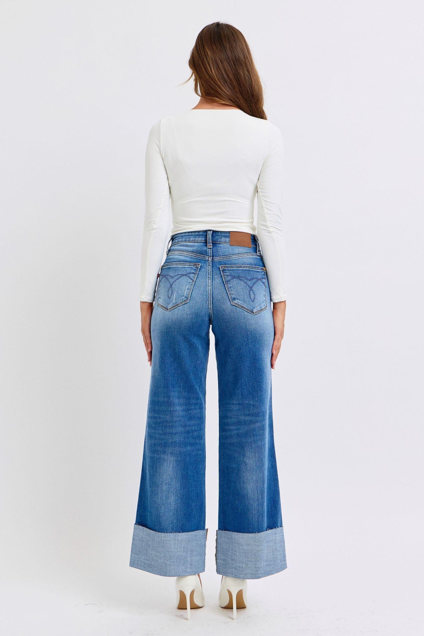 Judy Blue Full Size Distressed High Waist Wide Leg Jeans - Trendy by Luna