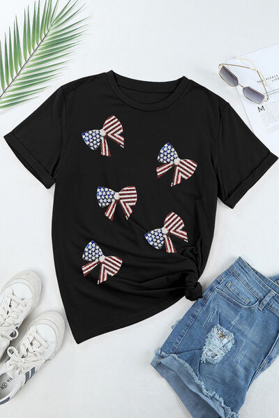 US Flag Round Neck Short Sleeve T-Shirt - Trendy by Luna