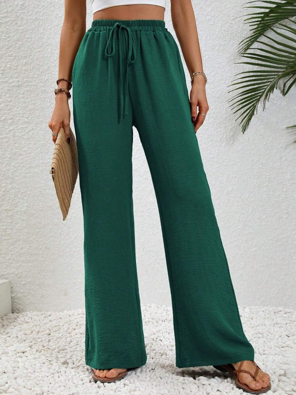 Wide Leg Drawstring Pants - Trendy by Luna