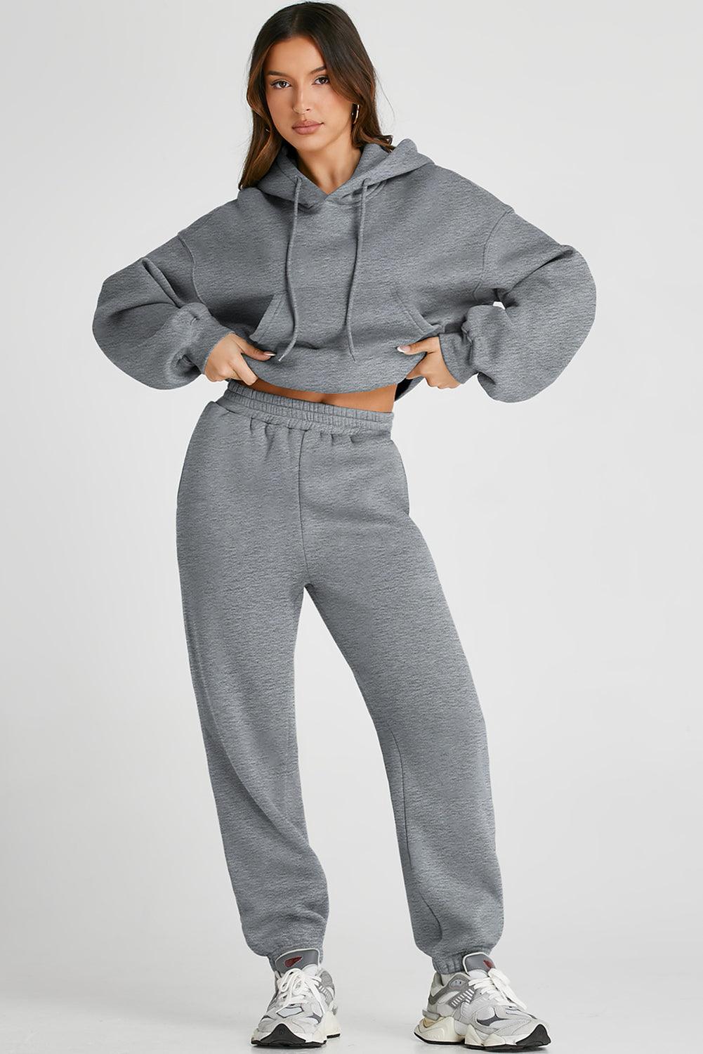 Dropped Shoulder Hooded Top and Pants Active Set - Trendy by Luna