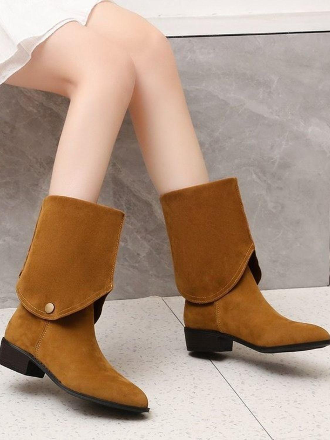 Point Toe Block Heel Boots - Trendy by Luna