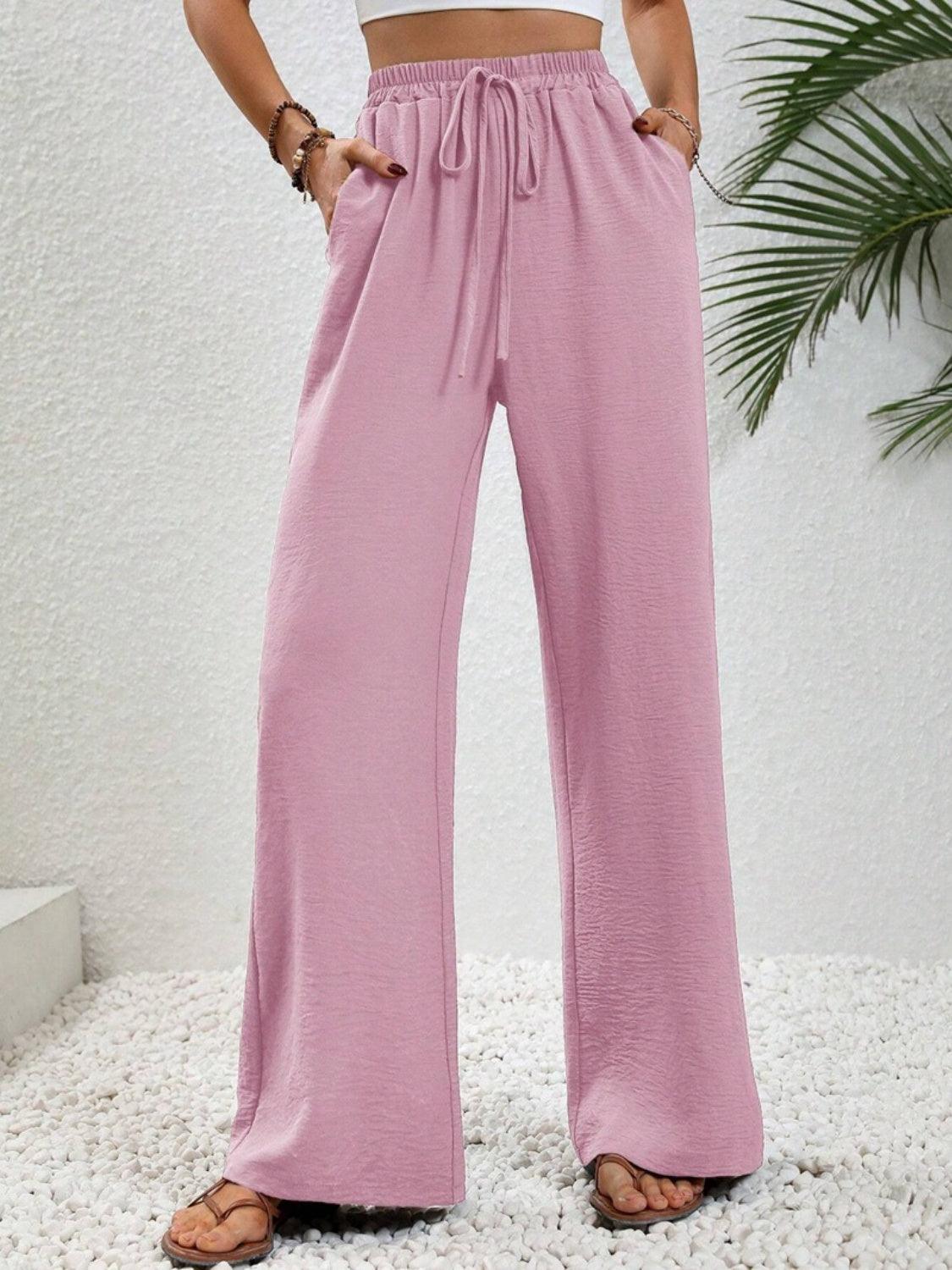 Wide Leg Drawstring Pants - Trendy by Luna