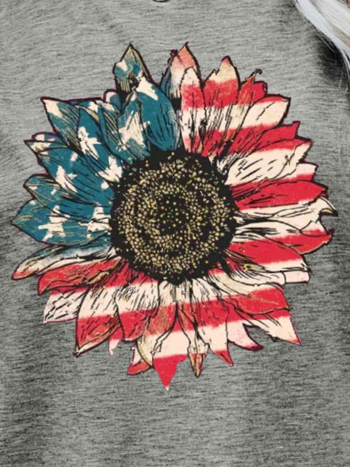 US Flag Flower Graphic Tee - Trendy by Luna