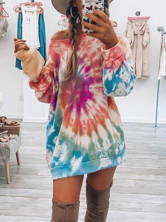 Full Size Tie-Dye Round Neck Long Sleeve Dress - Trendy by Luna