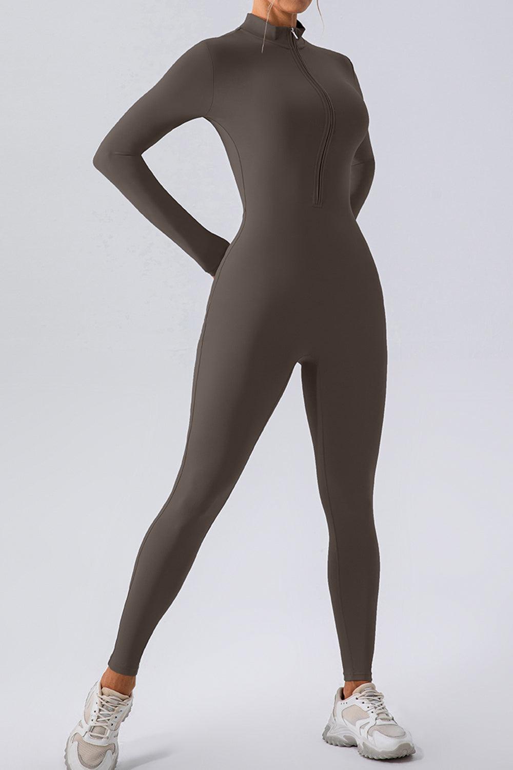 Half Zip Mock Neck Active Jumpsuit - Trendy by Luna