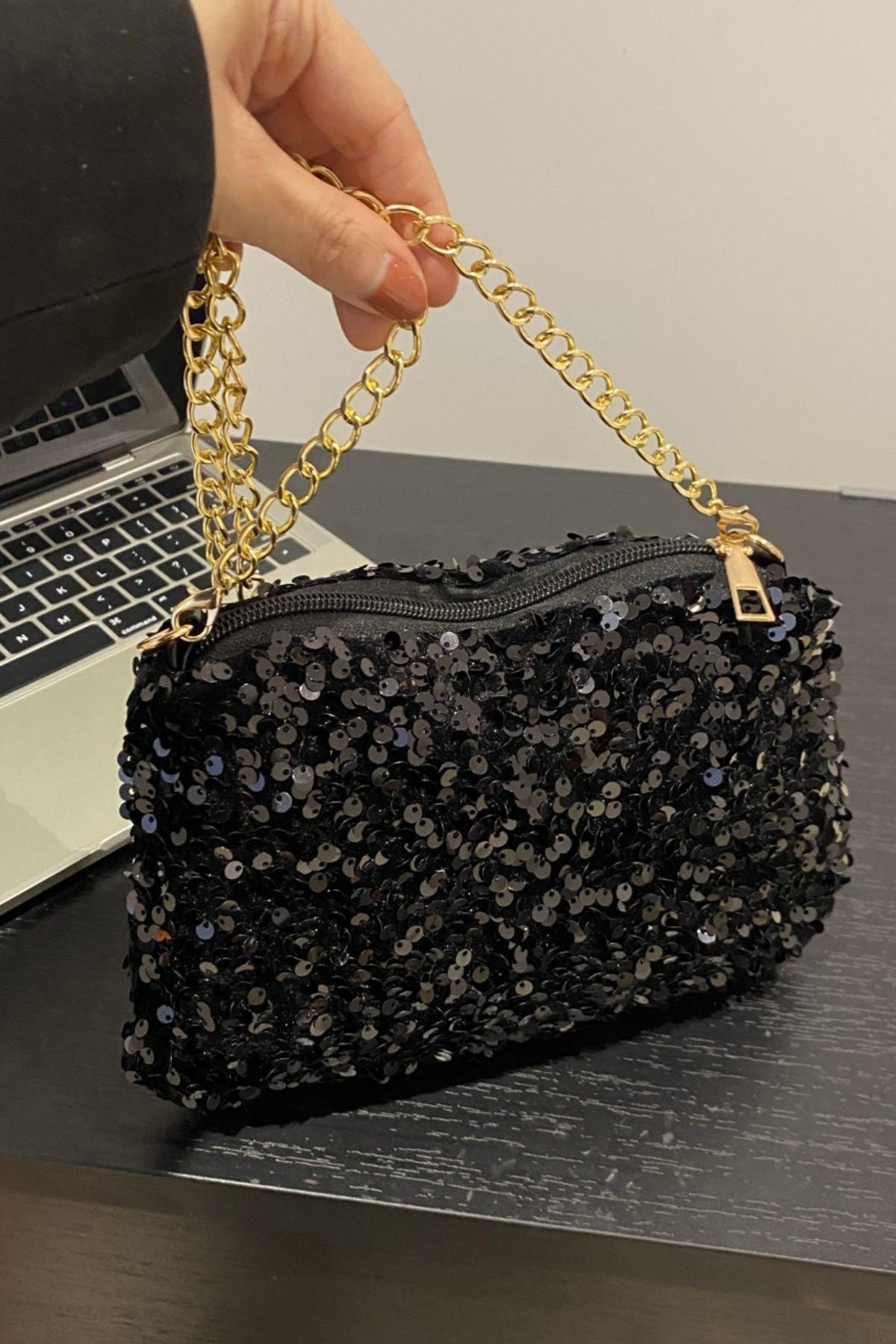 Sequin Removable Strap Shoulder Bag - Trendy by Luna