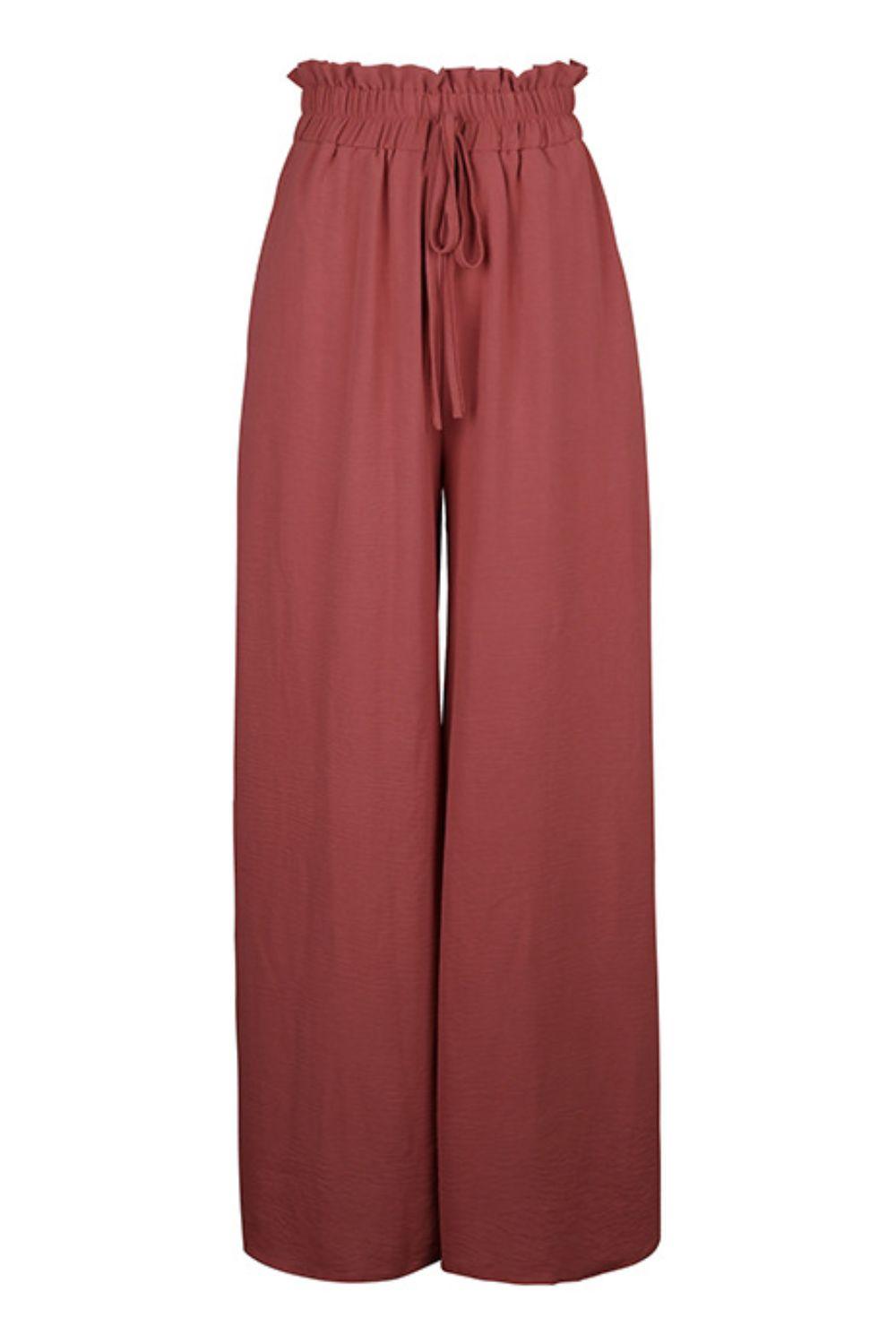 Perfee Frill Tied Wide Leg Pants - Trendy by Luna