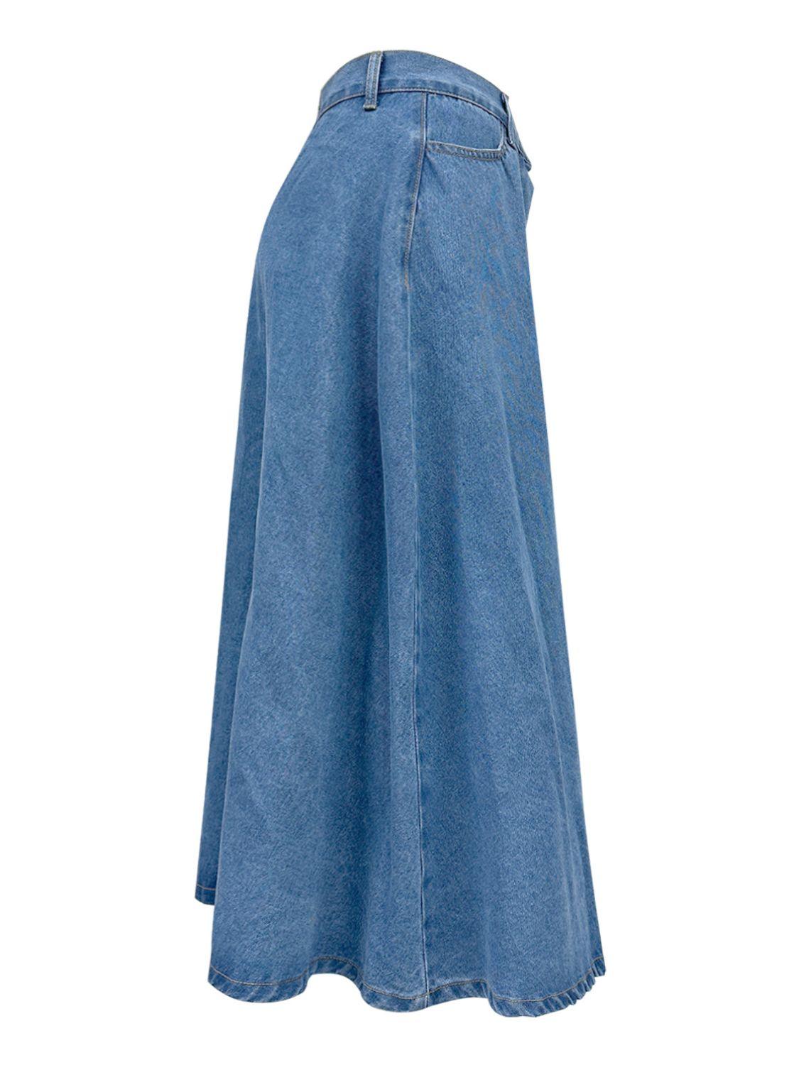 Buttoned Midi Denim Skirt with Pockets - Trendy by Luna