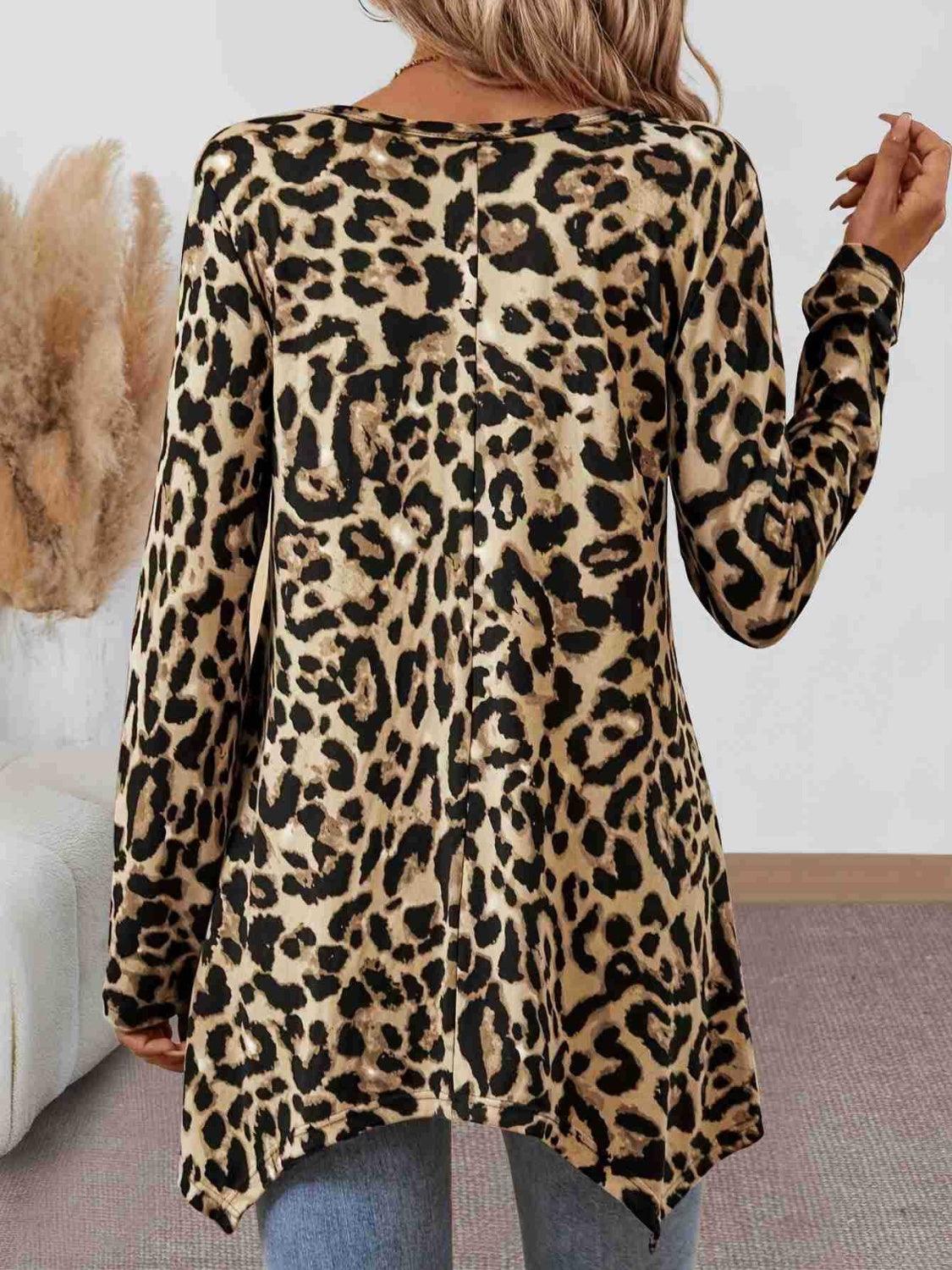 Leopard Round Neck Long Sleeve T-Shirt - Trendy by Luna