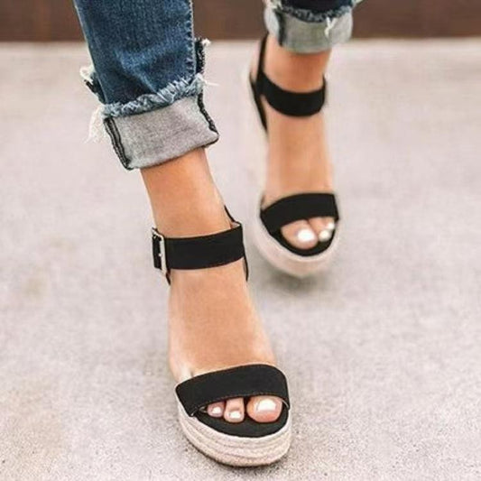 Open Toe High Heel Wedge Sandals - Trendy by Luna