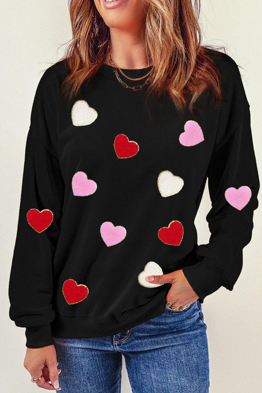 Valentine's Day Contrast Heart Long Sleeve Sweatshirt - Trendy by Luna