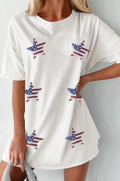 US Flag Star Round Neck Half Sleeve Oversize T-Shirt - Trendy by Luna