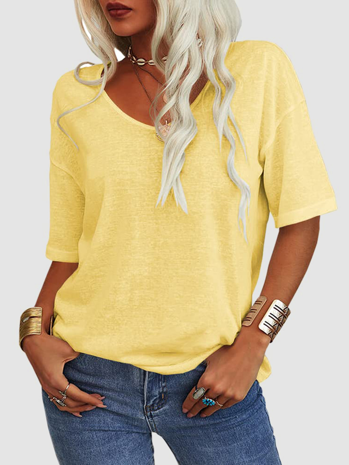 V-Neck Dropped Shoulder Half Sleeve T-Shirt