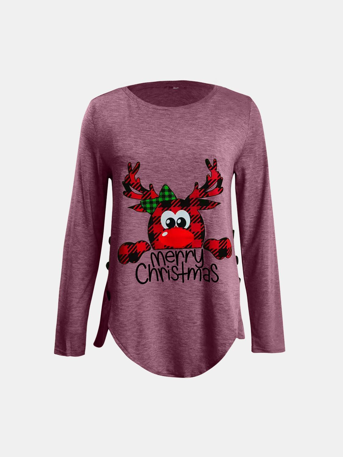 Full Size Reindeer Round Neck Long Sleeve T-Shirt - Trendy by Luna